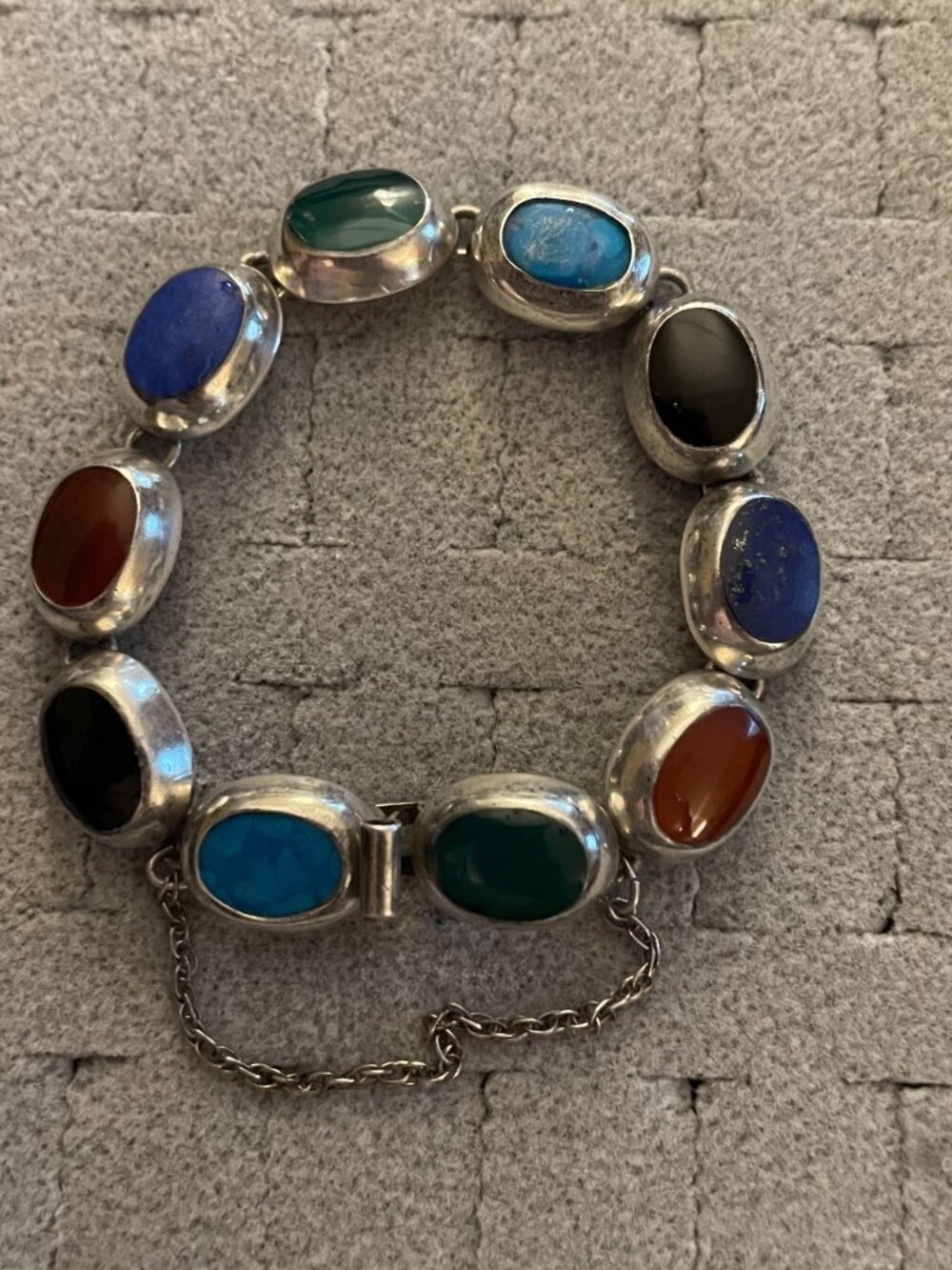LAST Vintage TAXCO Bracelet Multi Stone 23 grams 7" 925 Mid Century Handmade - Picture 6 of 14